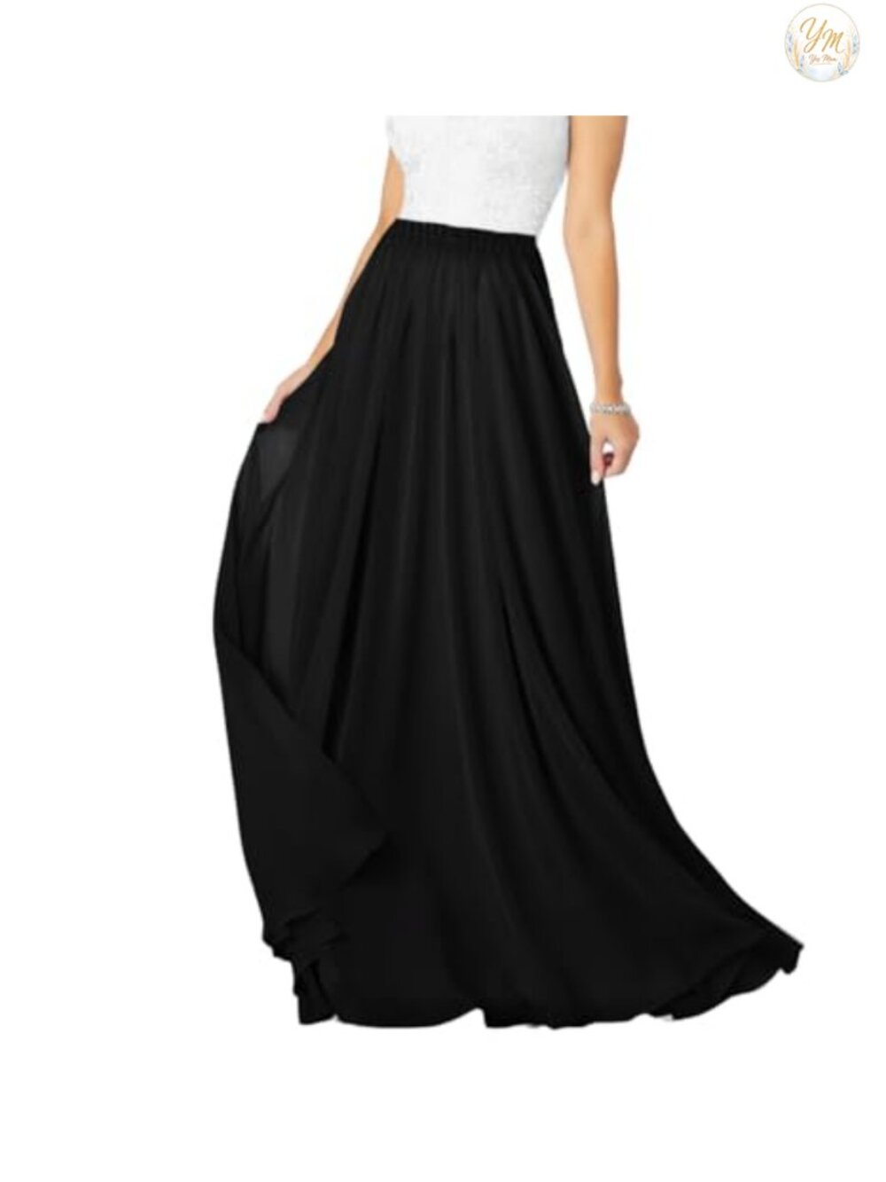 Women's Chiffon Pleated Retro Maxi Long Skirt A-Line Flowy Elastic High Waist
